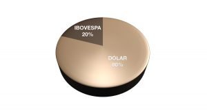Imagem de gráfico de pizza mostrando Alocação de Ativos com 20% em Ibovespa e 80% em Dólar
